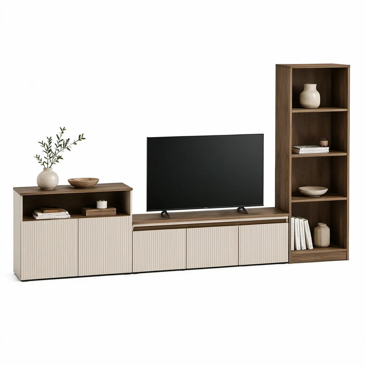 TV-møbelsæt i 3 dele, 250 x 40 x 180 cm, valnød og beige