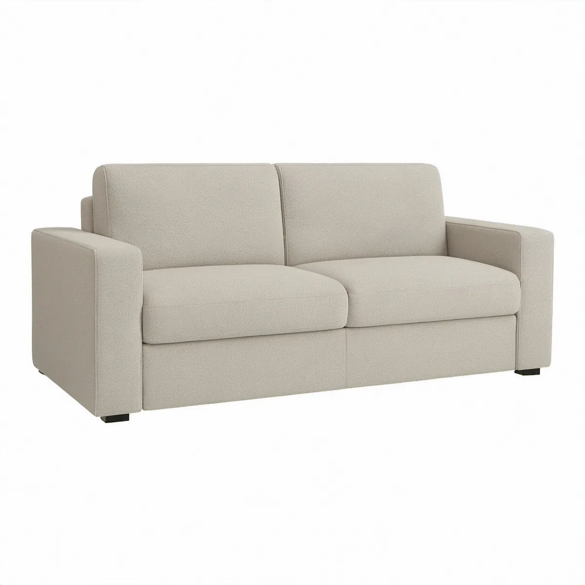 2-personers sofa i beige bouclépolyester med sorte ben, 160 x 85 x 84 cm