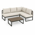 Hjørnesofa med sofabord, 200 x 200 cm, beige/sort/brun