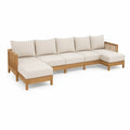 U-formet loungesæt i massivt akacietræ med cremehvide hynder, 320 x 220 x 78 cm