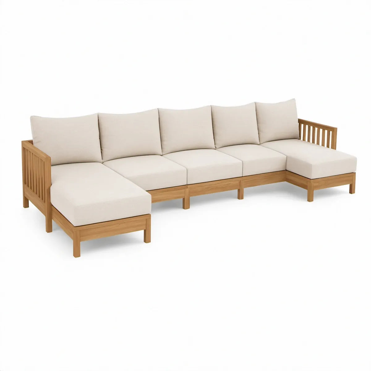 U-formet loungesæt i massivt akacietræ med cremehvide hynder, 320 x 220 x 78 cm