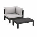 Havesæt i 2 dele med hjørnemodul og bord, Sort/Lysegrå, hjørnemodul 120 x 70 x 68 cm, bord 100 x 60 x 32 cm