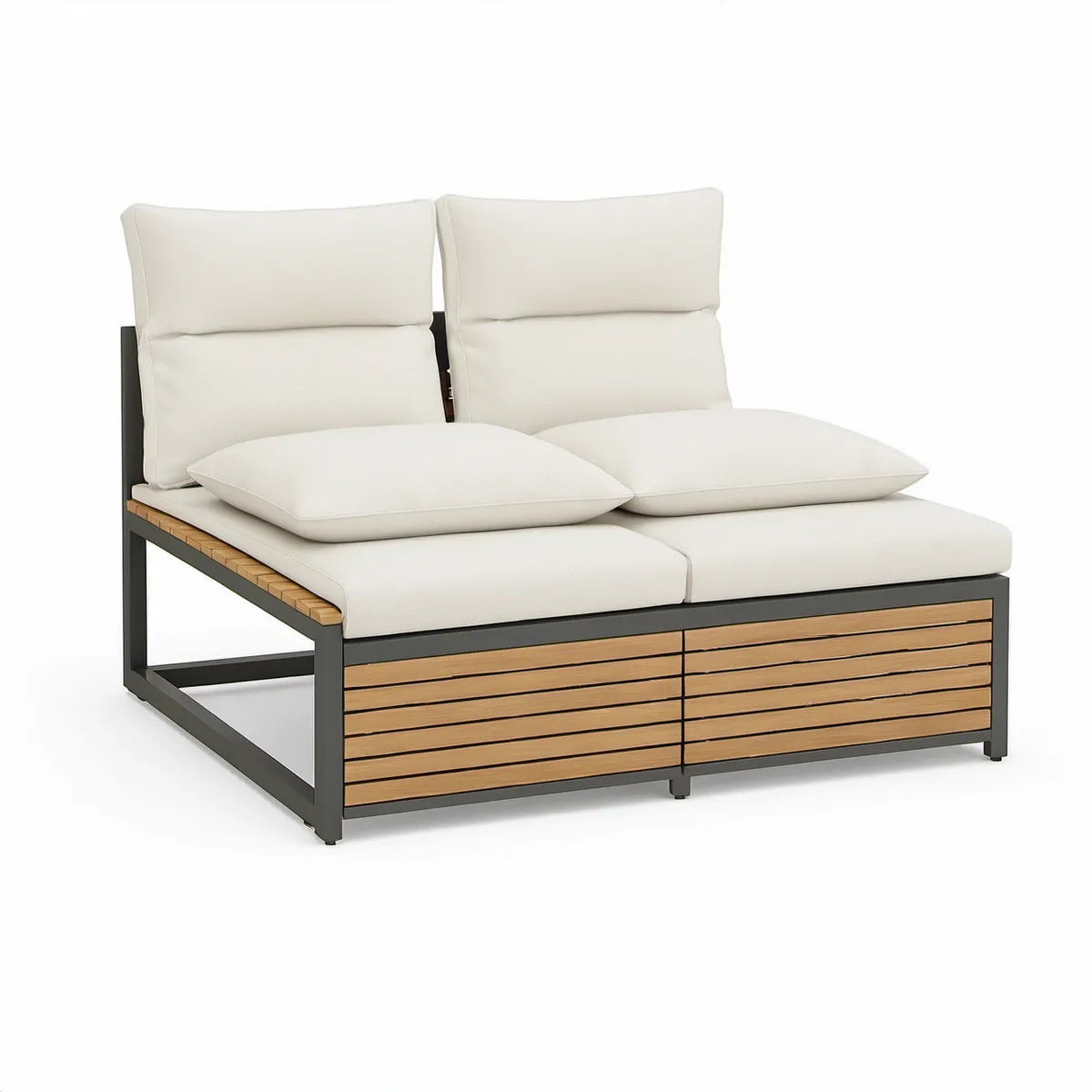 2-personers havesofa 150 x 80 x 75 cm i aluminium og akacietræ – Cremehvid/Sort/Natur