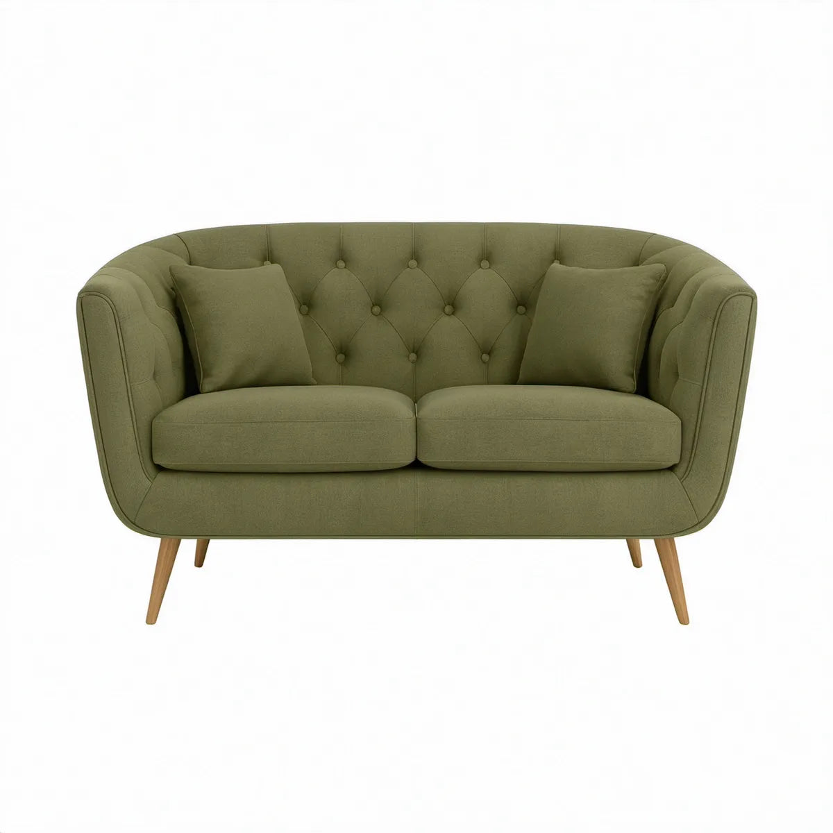 2-personers sofa med knaphæftet ryg, olivengrøn, 150 x 85 x 82 cm