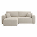 Beige hjørnesofa til 3 personer med chaiselong, 250 x 160 x 85 cm, bouclépolyester