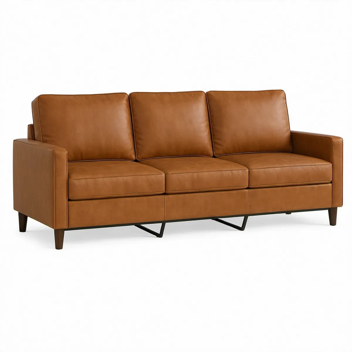3-personers sofa i cognacfarvet PU-kunstlæder, 210 x 88 x 85 cm
