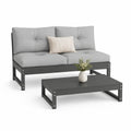 2-personers loungesæt i antracitgrå og lysegrå med hynder og bord, sofa 124 x 70 x 65 cm, bord 100 x 60 x 36 cm