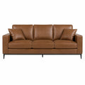 3-personers sofa i cognacbrunt PU-kunstlæder med sorte ben, 220 x 90 x 85 cm