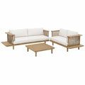 Havesofasæt i 3 dele i bambus og PE-rattan, naturbrun/hvid, sofaer 210/180 x 82 x 72 cm
