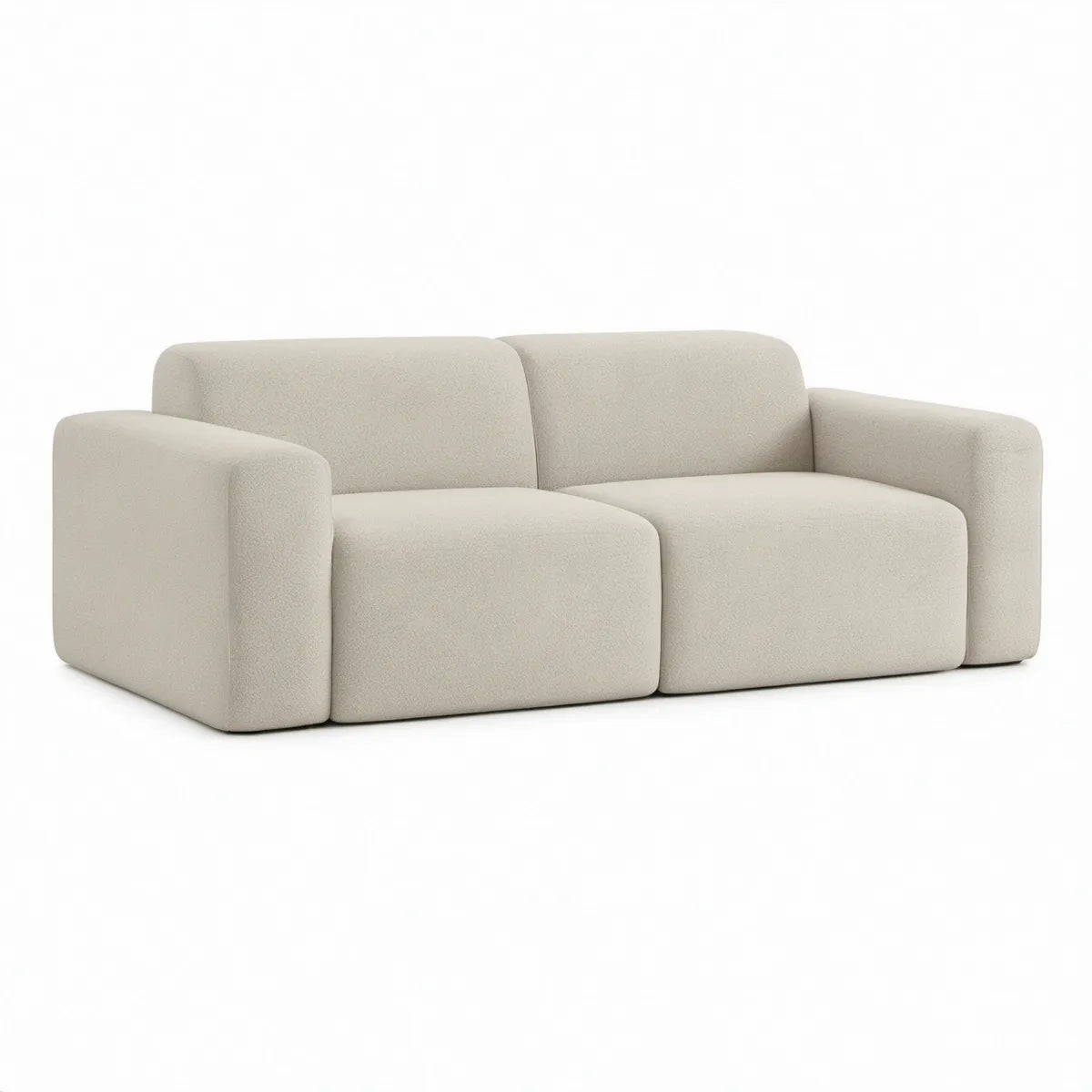 2-personers sofa i beige polyesterbouclé, 180 x 92 x 72 cm